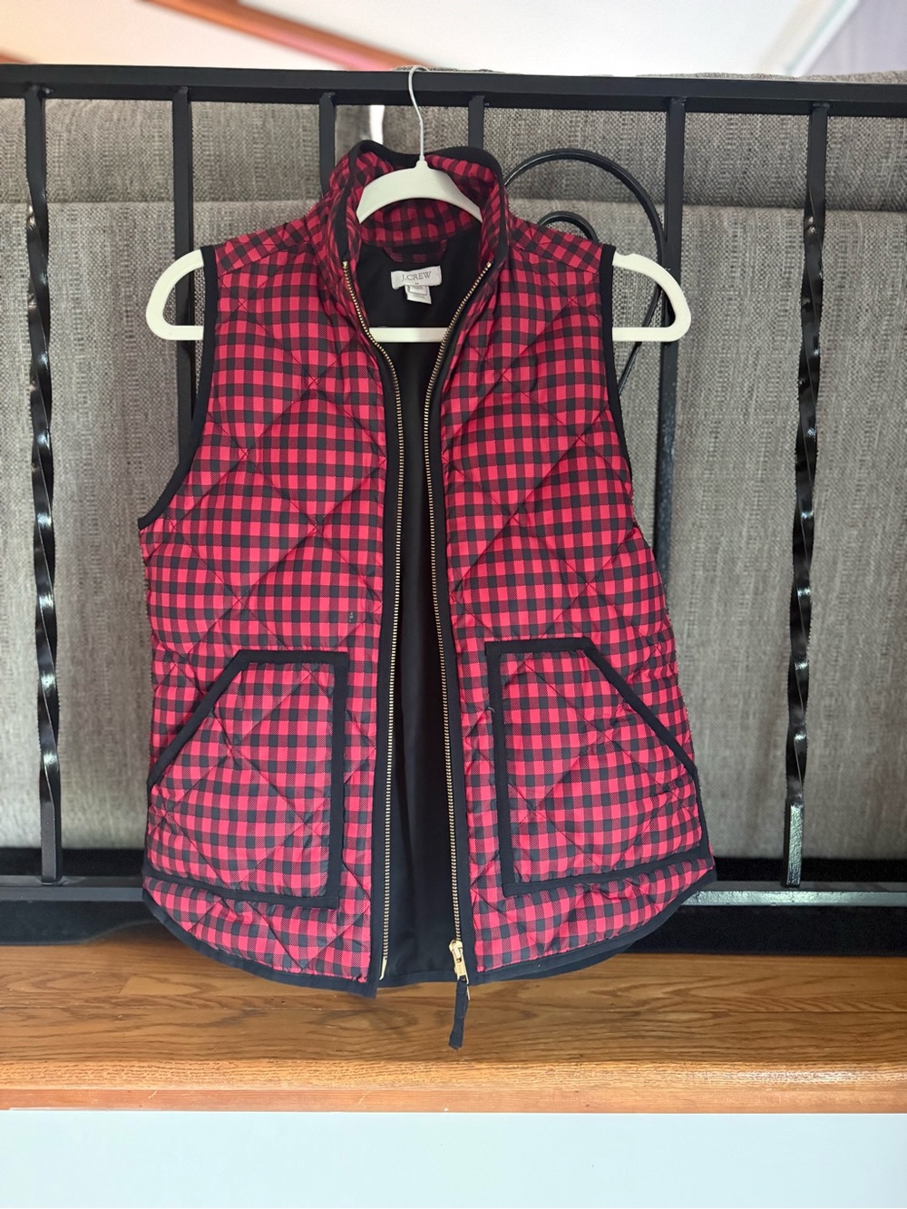 J. Crew Kids Red and Black Buffalo Check Quilted Vest